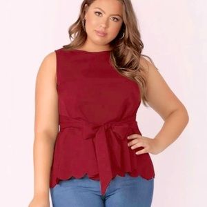 Scalloped Hem Sleeveless Blouse Top